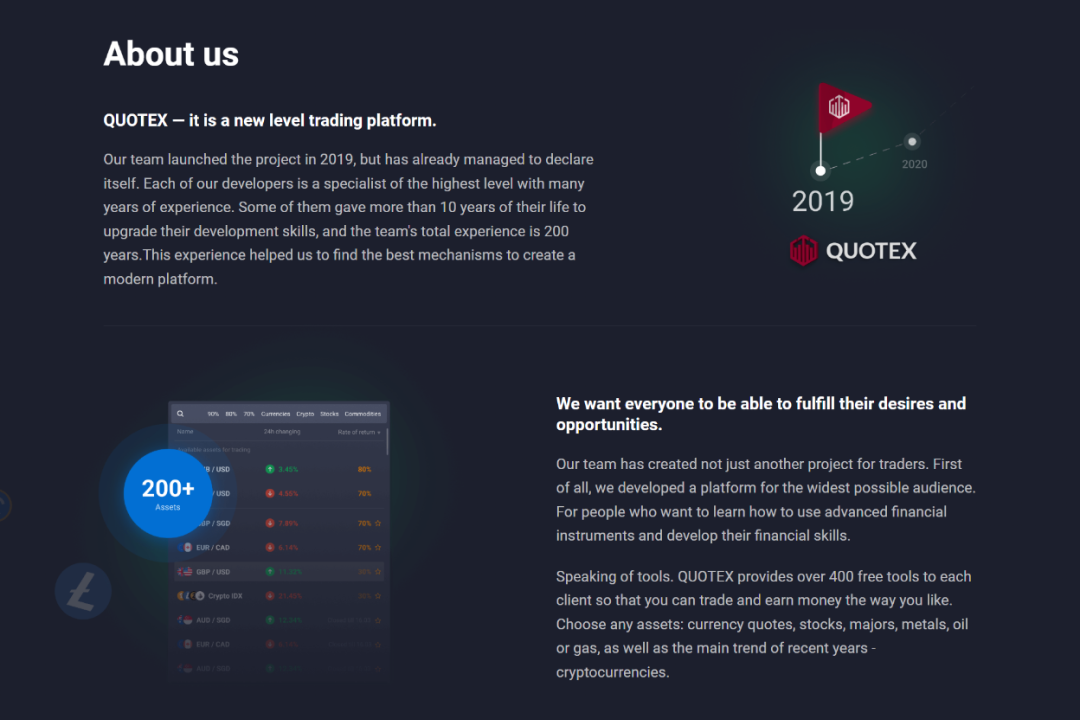 Screenshot of QXBroker Trade About Us page